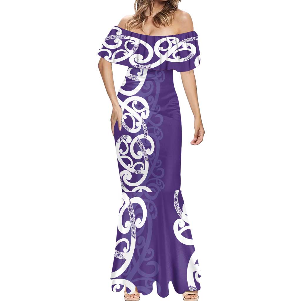 Violet Green Maori Mermaid Dress Koru Kowhaiwhai - Polynesian Pride