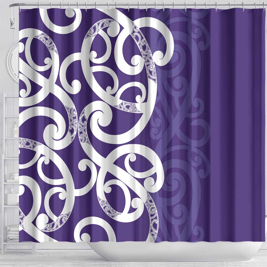 Violet Green Maori Shower Curtain Koru Kowhaiwhai - Polynesian Pride