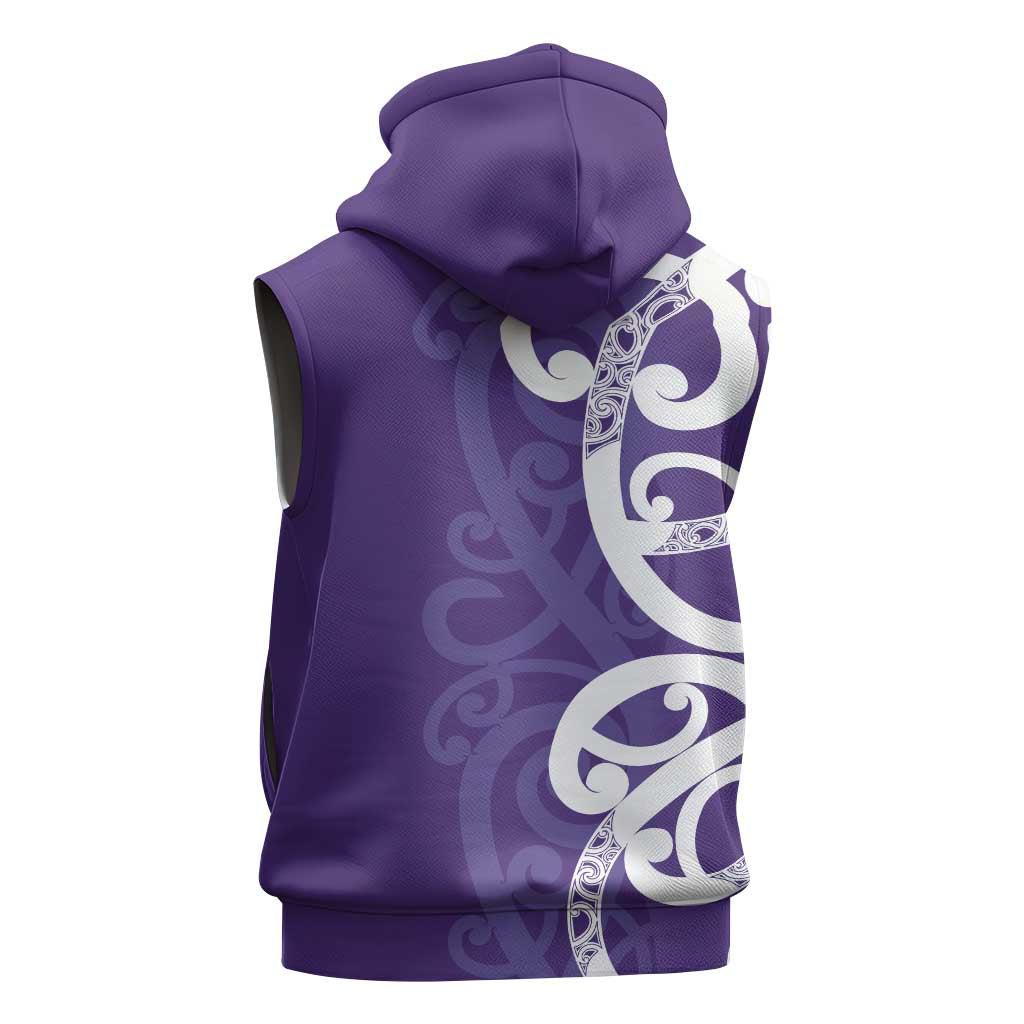 Violet Green Maori Sleeveless Hoodie Koru Kowhaiwhai - Polynesian Pride