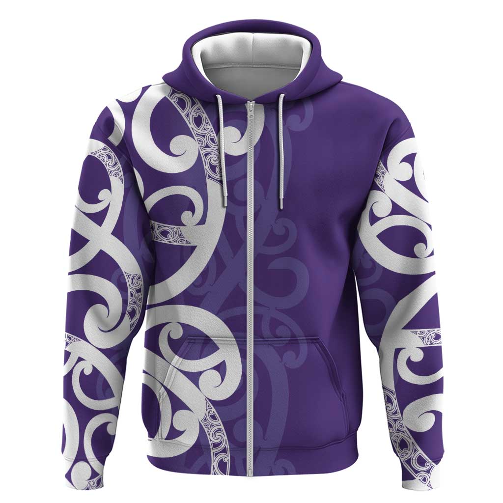 Violet Green Maori Zip Hoodie Koru Kowhaiwhai - Polynesian Pride