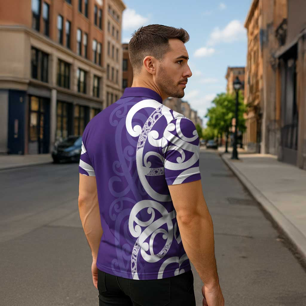 Violet Green Maori Zipper Polo Shirt Koru Kowhaiwhai - Polynesian Pride