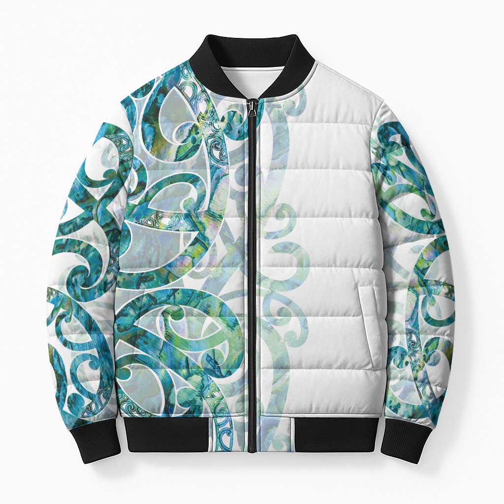 Paua Shell Maori Bomber Puffer Jacket Koru Kowhaiwhai - Polynesian Pride
