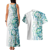 Paua Shell Maori Couples Matching Tank Maxi Dress and Hawaiian Shirt Koru Kowhaiwhai - Polynesian Pride