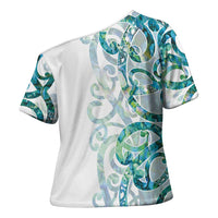 Paua Shell Maori Cross Shoulder Shirt Koru Kowhaiwhai - Polynesian Pride