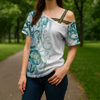 Paua Shell Maori Cross Shoulder Shirt Koru Kowhaiwhai - Polynesian Pride