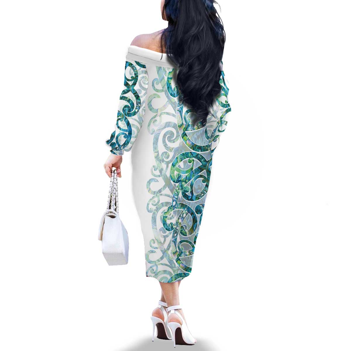 Paua Shell Maori Family Matching Off The Shoulder Long Sleeve Dress and Hawaiian Shirt Koru Kowhaiwhai - Polynesian Pride