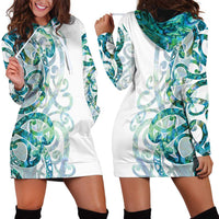 Paua Shell Maori Hoodie Dress Koru Kowhaiwhai LT7 - Polynesian Pride