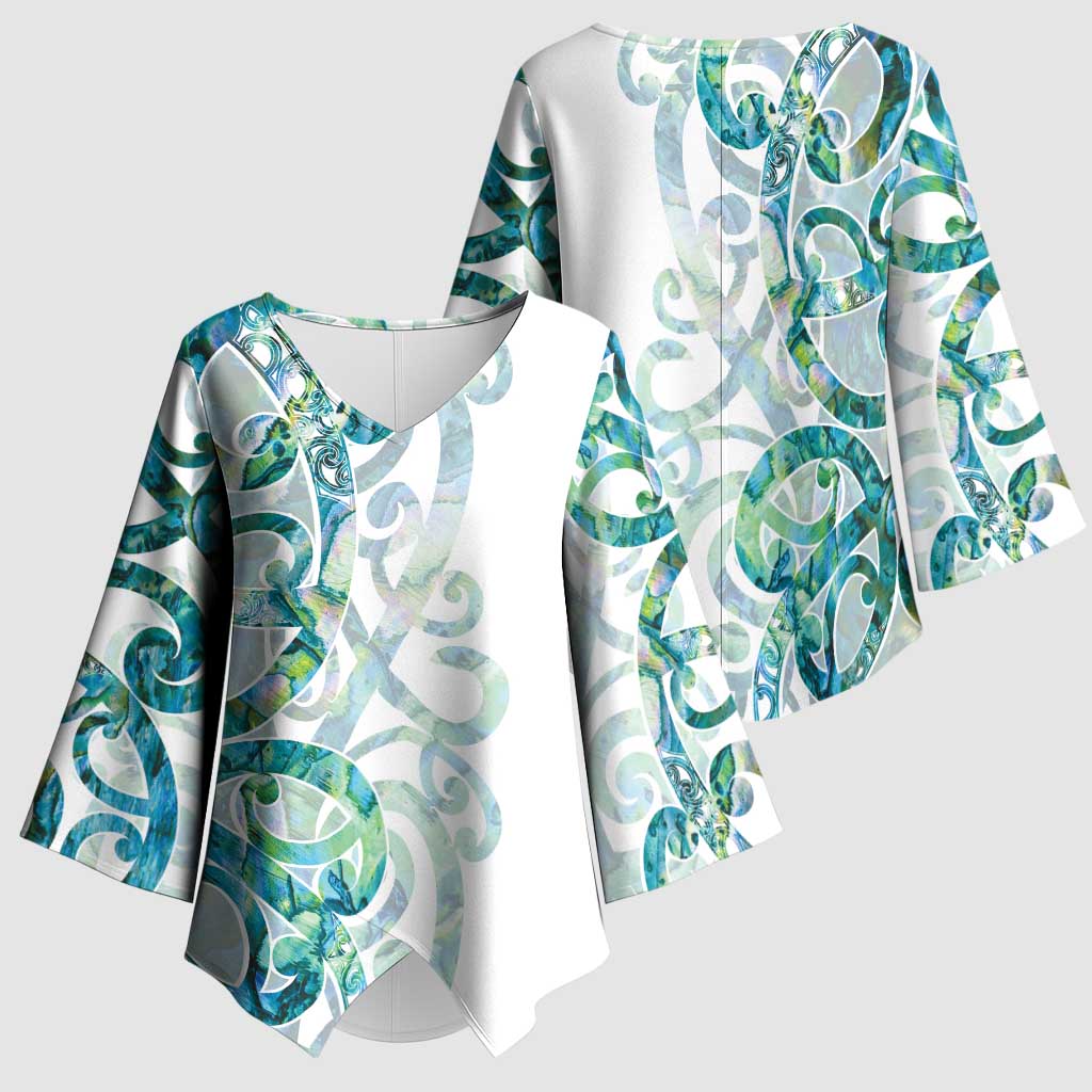 Paua Shell Maori Kimono Sleeve Blouse Koru Kowhaiwhai - Polynesian Pride
