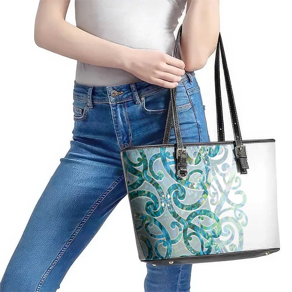 Paua Shell Maori Leather Tote Bag Koru Kowhaiwhai - Polynesian Pride