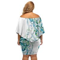 Paua Shell Maori Off Shoulder Short Dress Koru Kowhaiwhai - Polynesian Pride