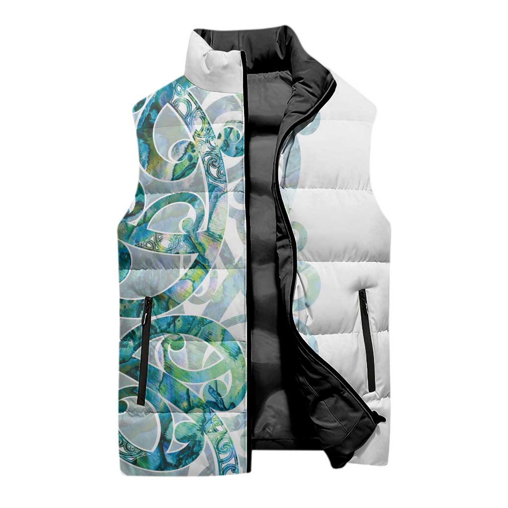 Paua Shell Maori Sleeveless Puffer Jacket Koru Kowhaiwhai - Polynesian Pride