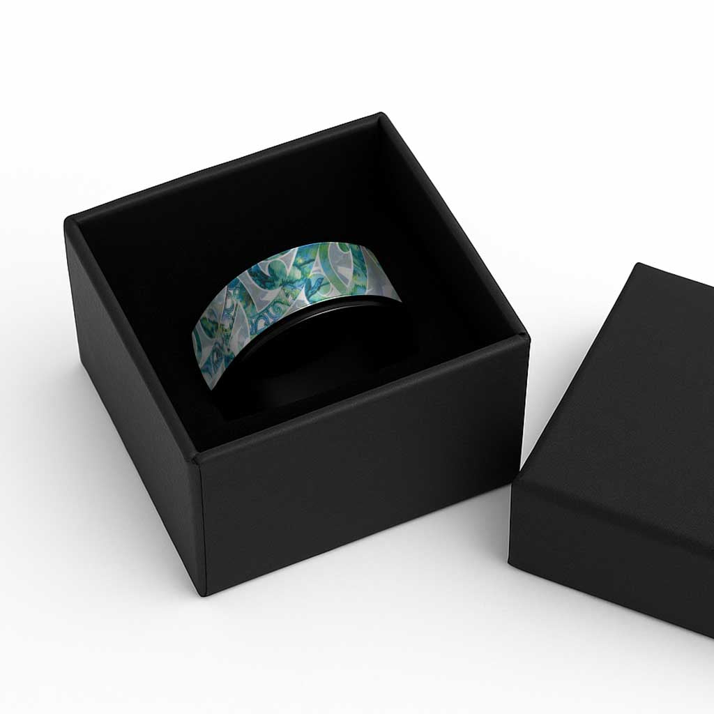 Paua Shell Maori Spinner Ring Koru Kowhaiwhai