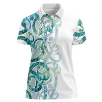 Paua Shell Maori Women Polo Shirt Koru Kowhaiwhai LT7 Female White - Polynesian Pride