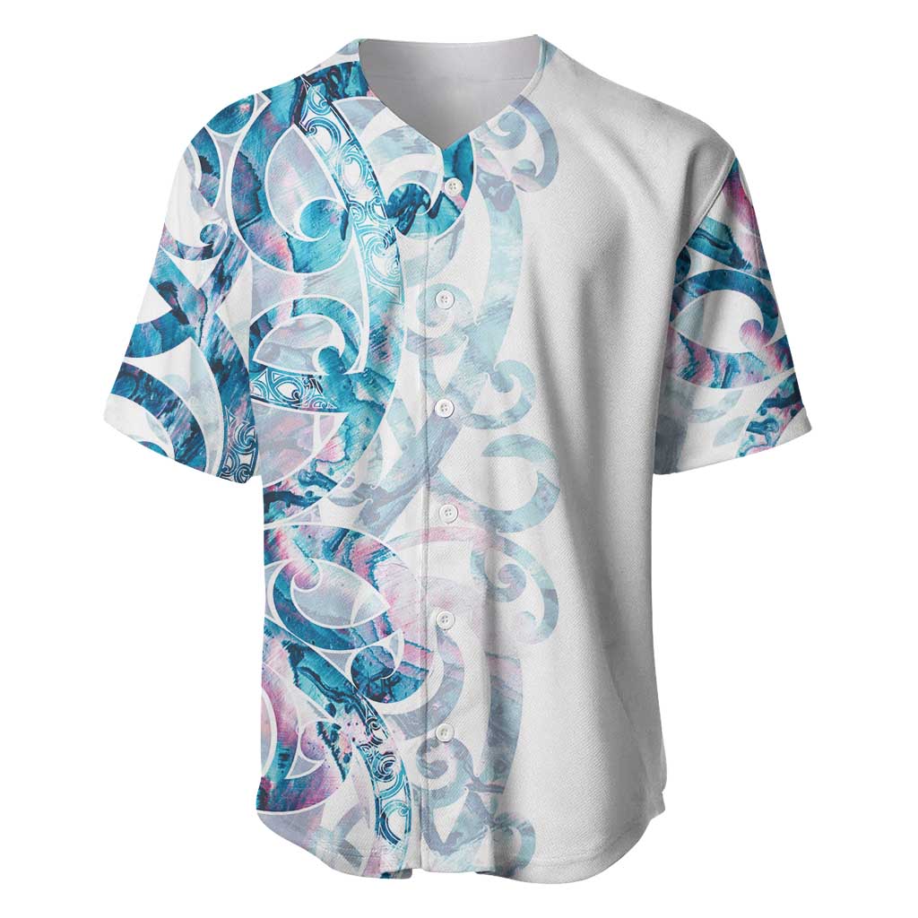 Turquoise Paua Shell Maori Baseball Jersey Koru Kowhaiwhai - Polynesian Pride