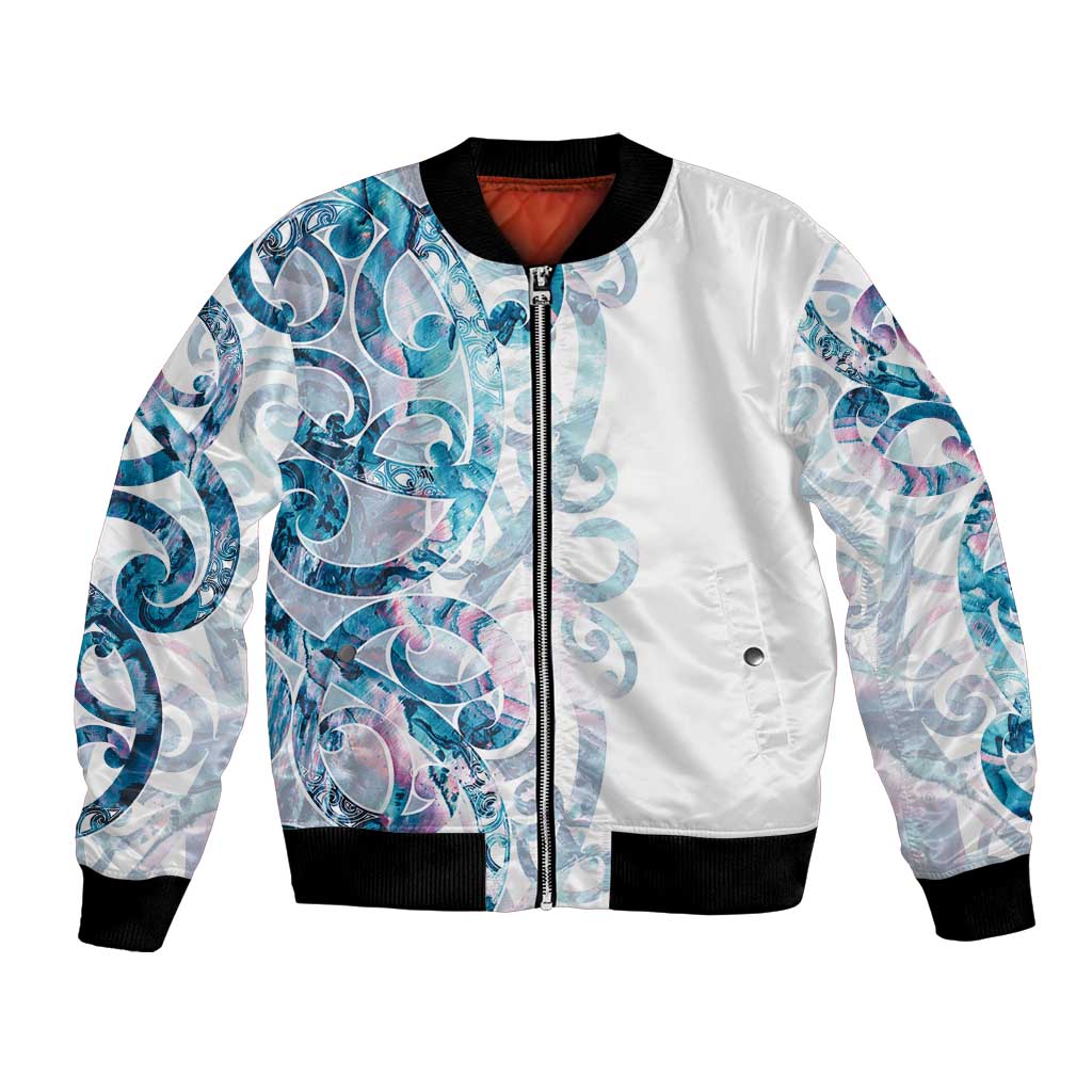 Turquoise Paua Shell Maori Bomber Jacket Koru Kowhaiwhai - Polynesian Pride