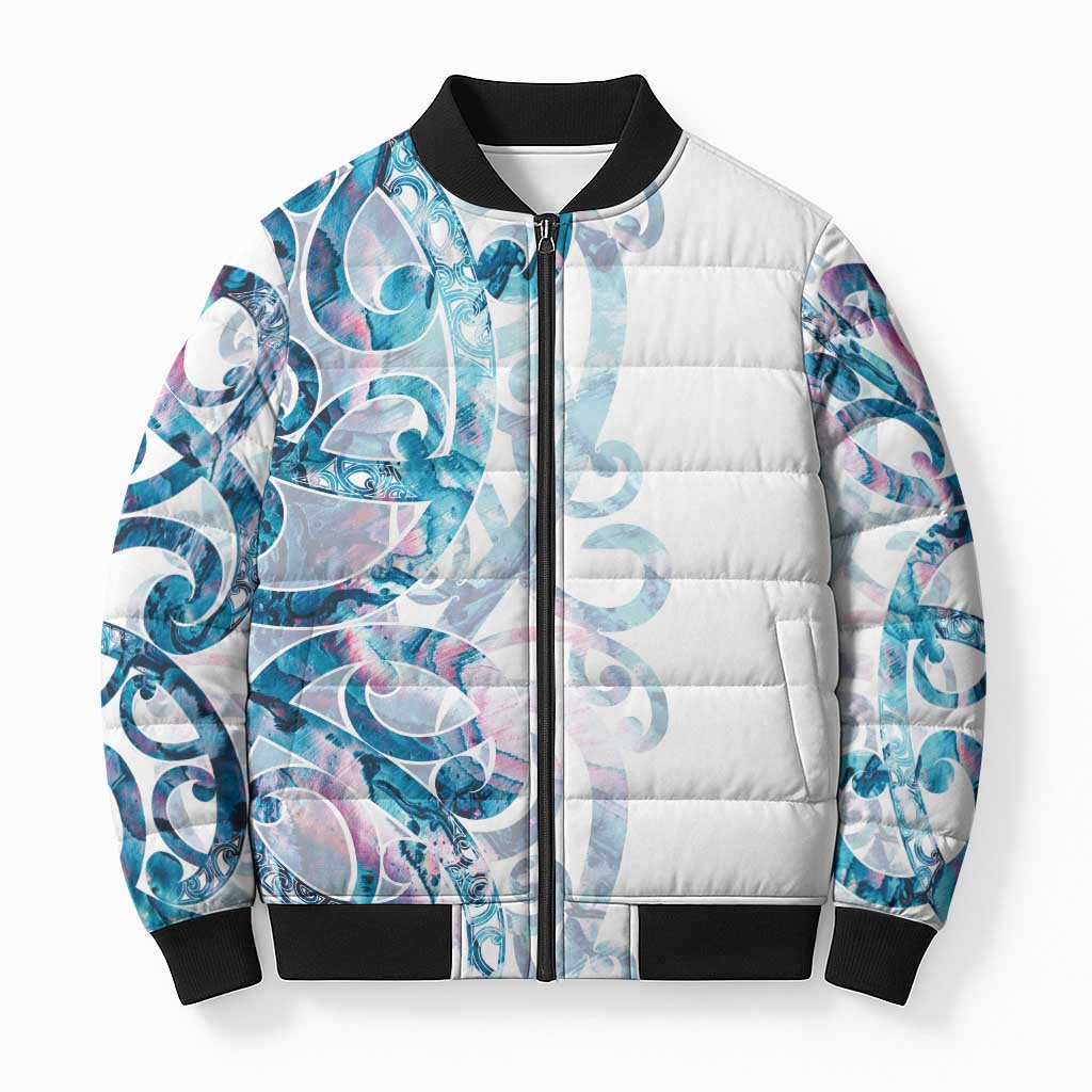 Turquoise Paua Shell Maori Bomber Puffer Jacket Koru Kowhaiwhai - Polynesian Pride