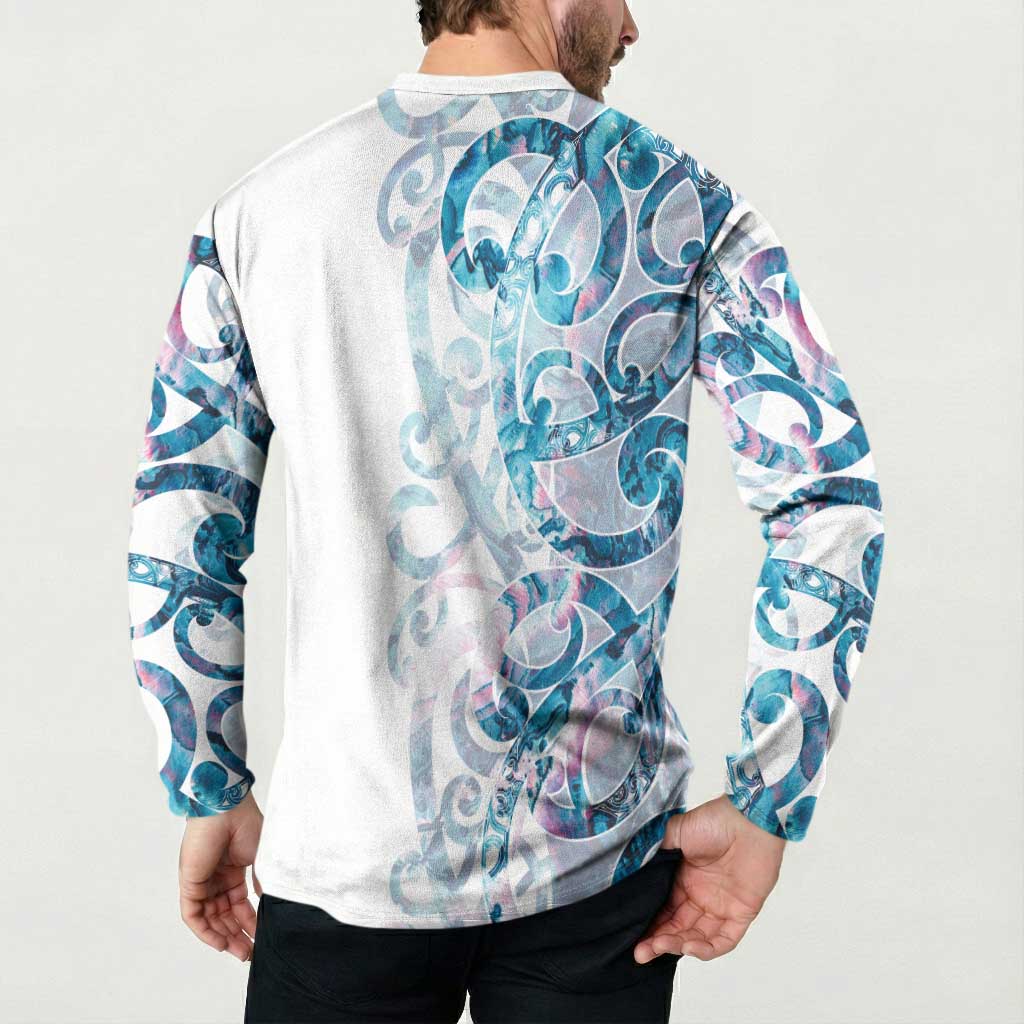 Turquoise Paua Shell Maori Button Sweatshirt Koru Kowhaiwhai - Polynesian Pride