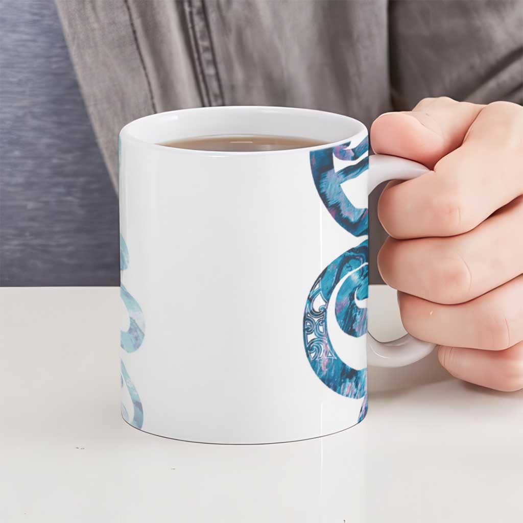 Turquoise Paua Shell Maori Ceramic Mug Koru Kowhaiwhai - Polynesian Pride