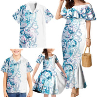 Turquoise Paua Shell Maori Family Matching Mermaid Dress and Hawaiian Shirt Koru Kowhaiwhai - Polynesian Pride