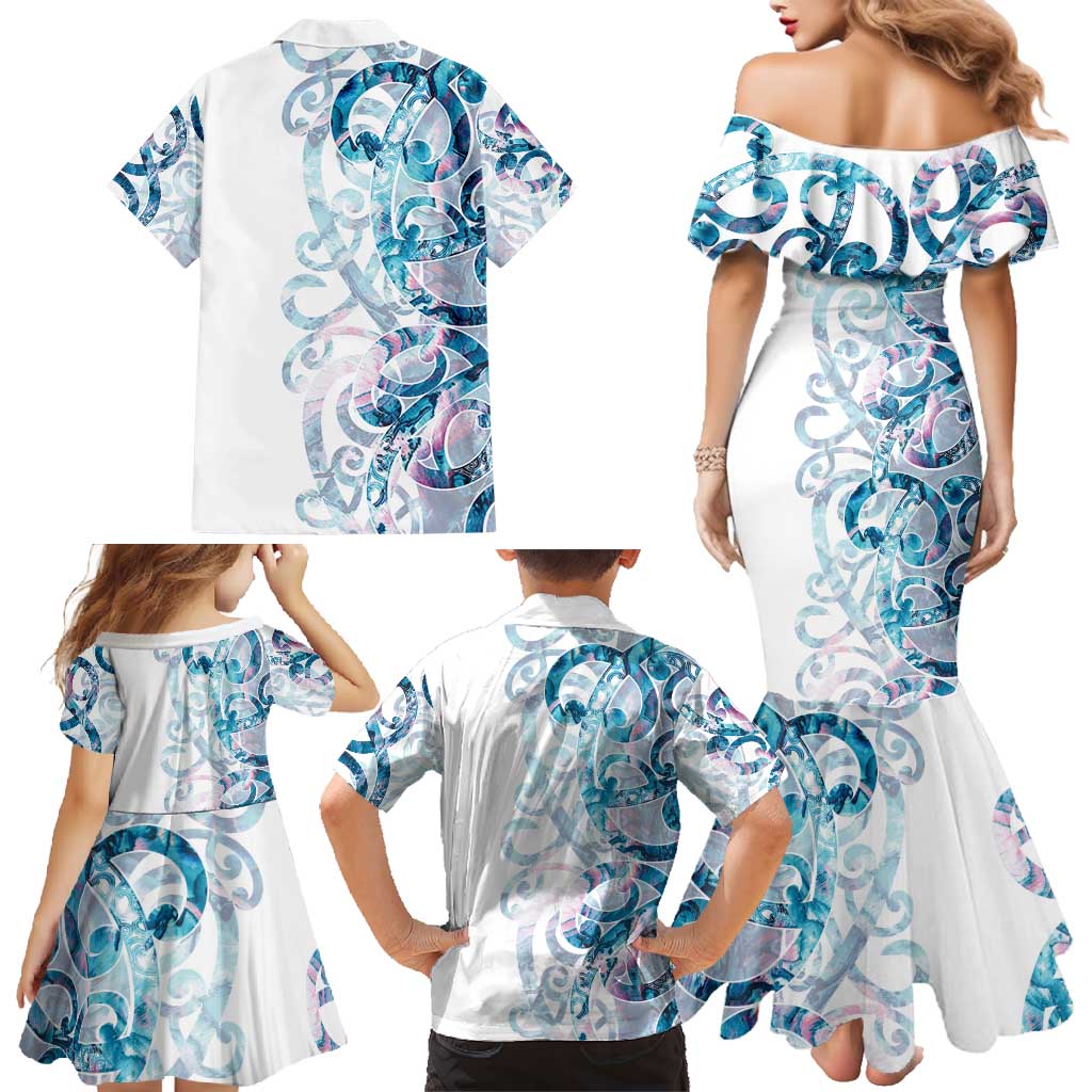 Turquoise Paua Shell Maori Family Matching Mermaid Dress and Hawaiian Shirt Koru Kowhaiwhai - Polynesian Pride