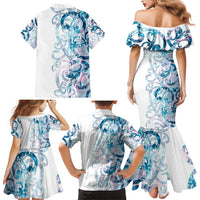 Turquoise Paua Shell Maori Family Matching Mermaid Dress and Hawaiian Shirt Koru Kowhaiwhai - Polynesian Pride