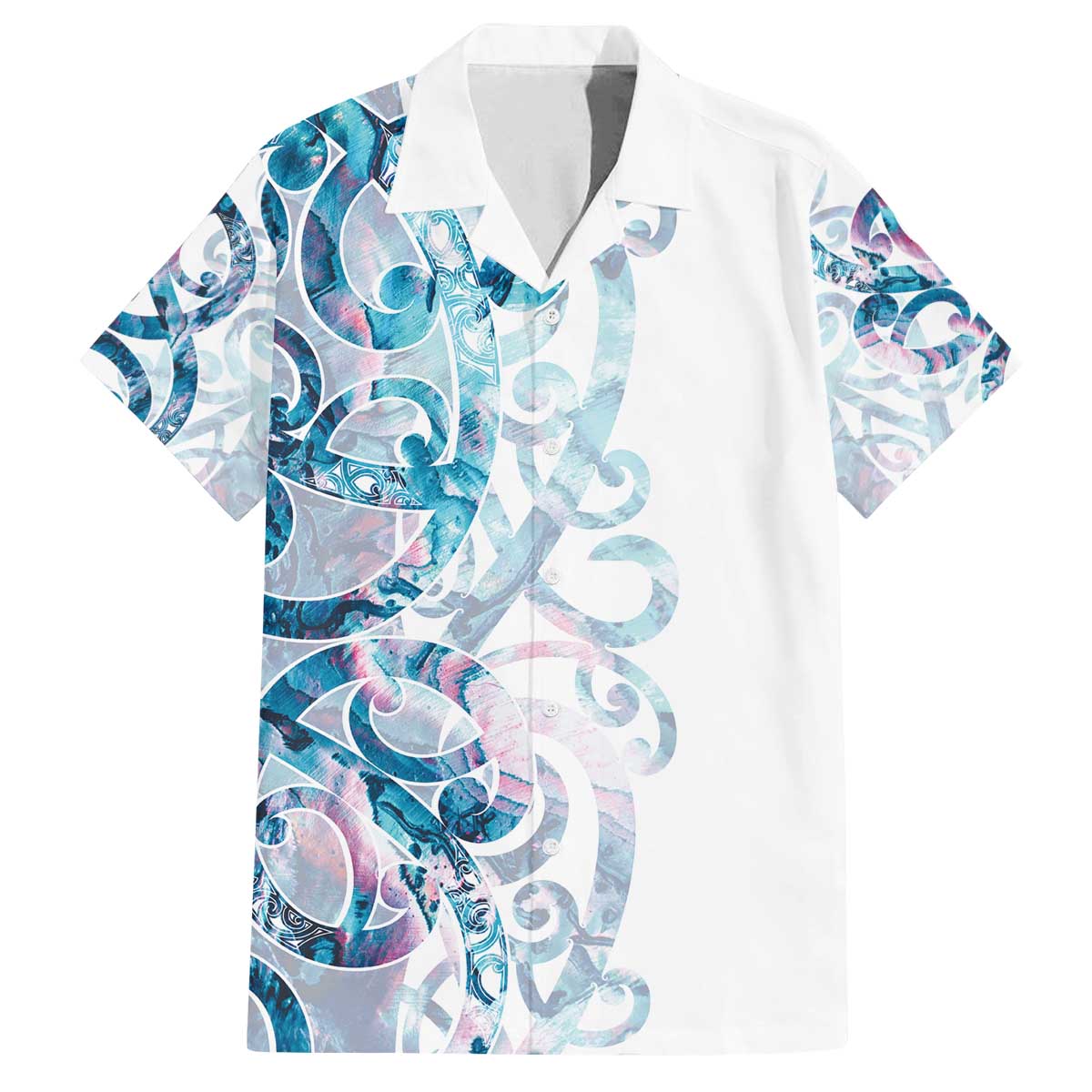 Turquoise Paua Shell Maori Family Matching Off The Shoulder Long Sleeve Dress and Hawaiian Shirt Koru Kowhaiwhai - Polynesian Pride