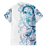 Turquoise Paua Shell Maori Family Matching Off The Shoulder Long Sleeve Dress and Hawaiian Shirt Koru Kowhaiwhai - Polynesian Pride