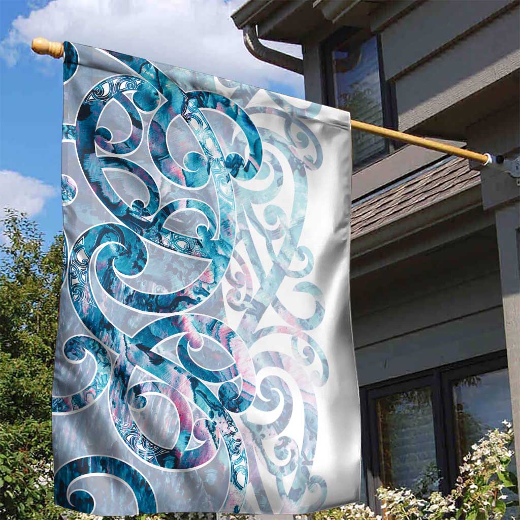 Turquoise Paua Shell Maori Garden Flag Koru Kowhaiwhai - Polynesian Pride
