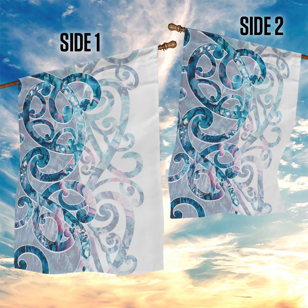 Turquoise Paua Shell Maori Garden Flag Koru Kowhaiwhai - Polynesian Pride