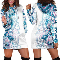 Turquoise Paua Shell Maori Hoodie Dress Koru Kowhaiwhai - Polynesian Pride