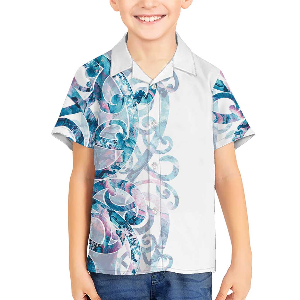 Turquoise Paua Shell Maori Kid Hawaiian Shirt Koru Kowhaiwhai LT7 Kid White - Polynesian Pride