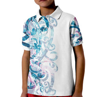 Turquoise Paua Shell Maori Kid Polo Shirt Koru Kowhaiwhai LT7 Kid White - Polynesian Pride