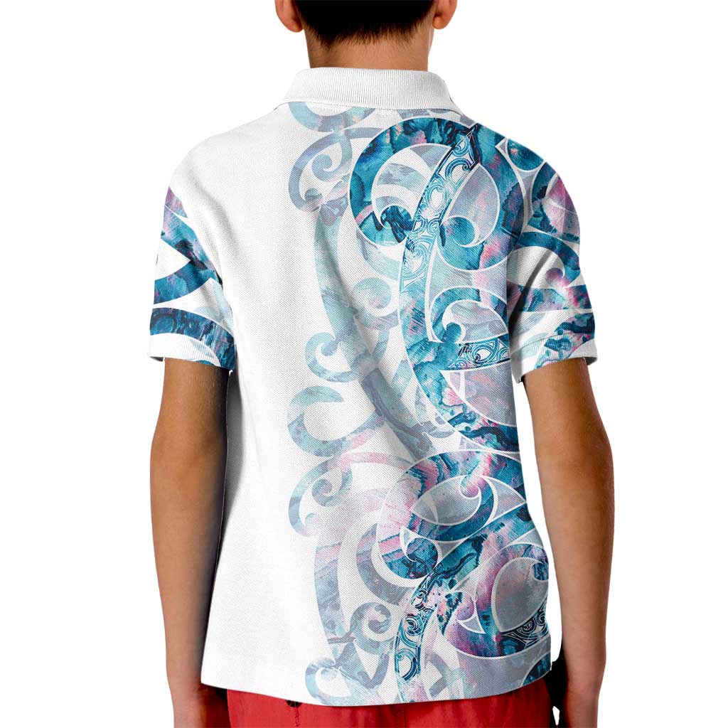 Turquoise Paua Shell Maori Kid Polo Shirt Koru Kowhaiwhai LT7 - Polynesian Pride