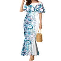 Turquoise Paua Shell Maori Mermaid Dress Koru Kowhaiwhai LT7 Women White - Polynesian Pride