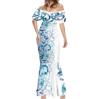 Turquoise Paua Shell Maori Mermaid Dress Koru Kowhaiwhai LT7 - Polynesian Pride