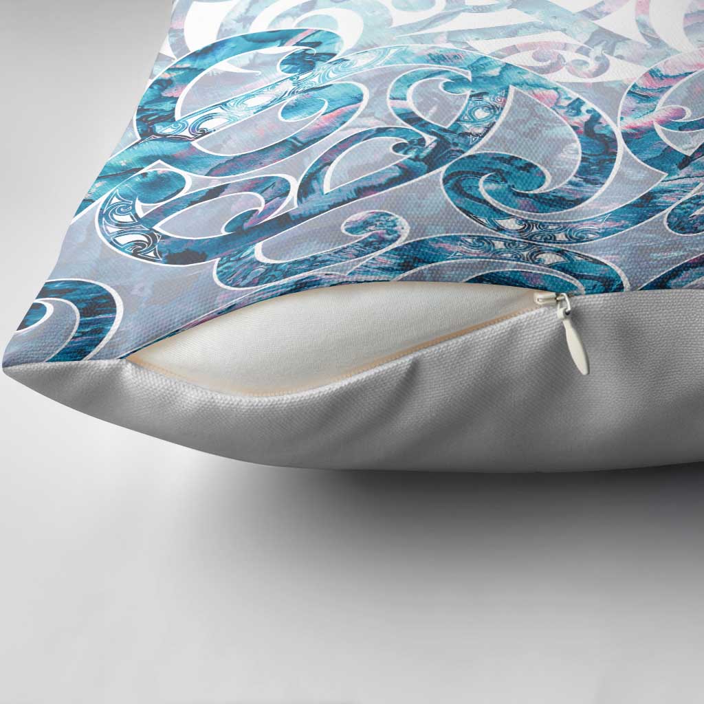 Turquoise Paua Shell Maori Pillow Cover Koru Kowhaiwhai - Polynesian Pride