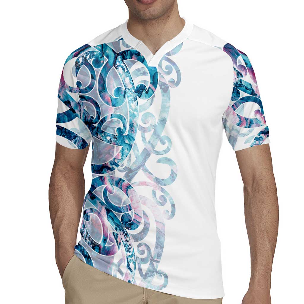 Turquoise Paua Shell Maori Rugby Jersey Koru Kowhaiwhai - Polynesian Pride