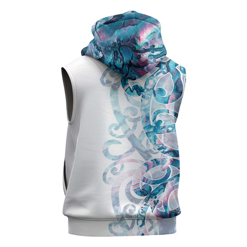 Turquoise Paua Shell Maori Sleeveless Hoodie Koru Kowhaiwhai LT7 - Polynesian Pride