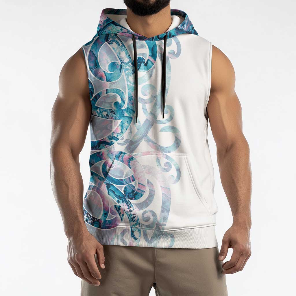 Turquoise Paua Shell Maori Sleeveless Hoodie Koru Kowhaiwhai LT7 - Polynesian Pride