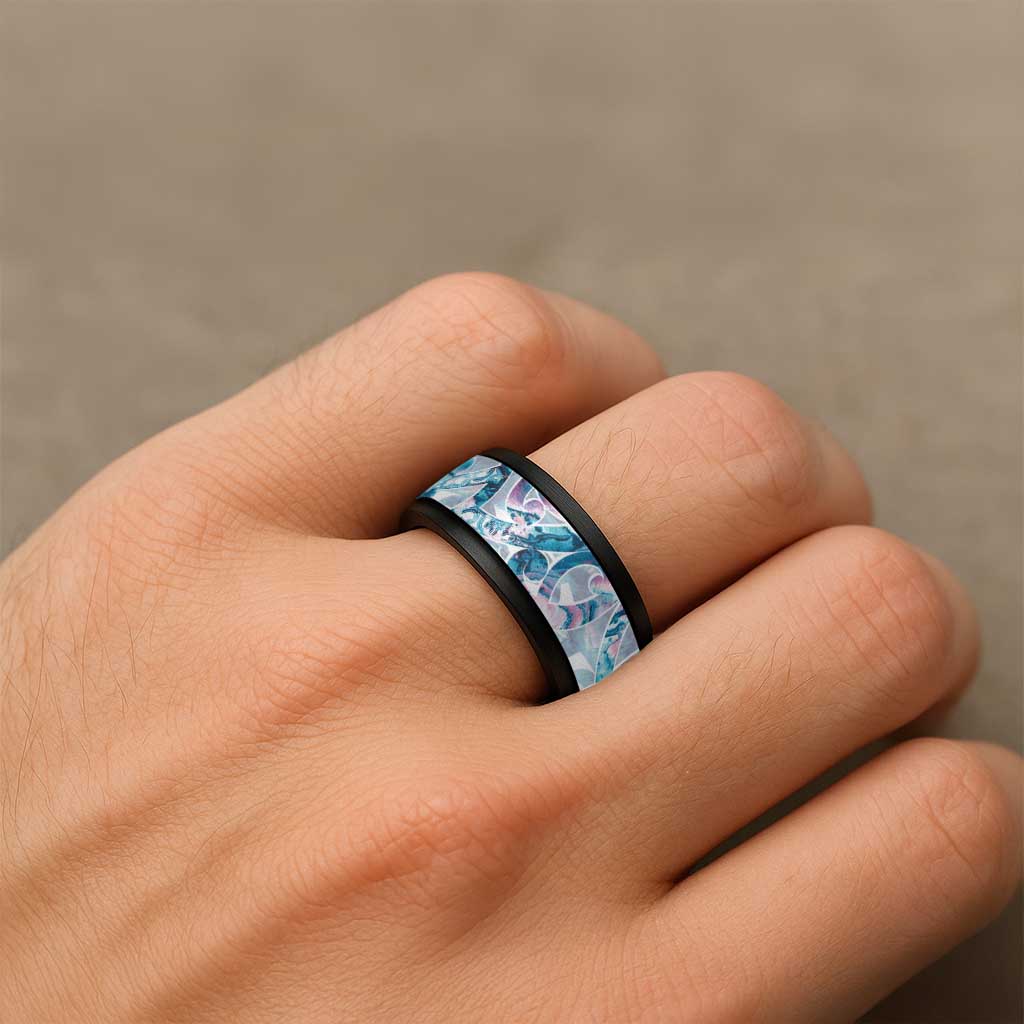 Turquoise Paua Shell Maori Spinner Ring Koru Kowhaiwhai