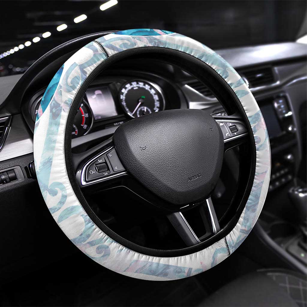 Turquoise Paua Shell Maori Steering Wheel Cover Koru Kowhaiwhai - Polynesian Pride