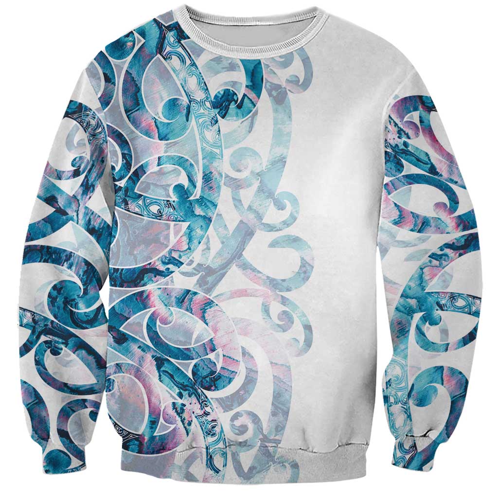 Turquoise Paua Shell Maori Sweatshirt Koru Kowhaiwhai - Polynesian Pride