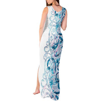 Turquoise Paua Shell Maori Tank Maxi Dress Koru Kowhaiwhai - Polynesian Pride