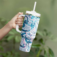 Turquoise Paua Shell Maori Tumbler With Handle Koru Kowhaiwhai - Polynesian Pride