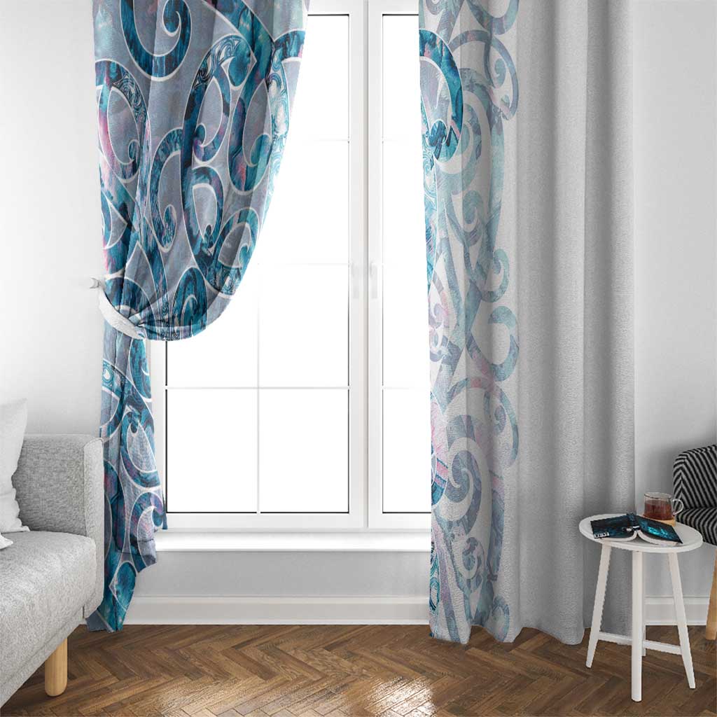 Turquoise Paua Shell Maori Window Curtain Koru Kowhaiwhai - Polynesian Pride