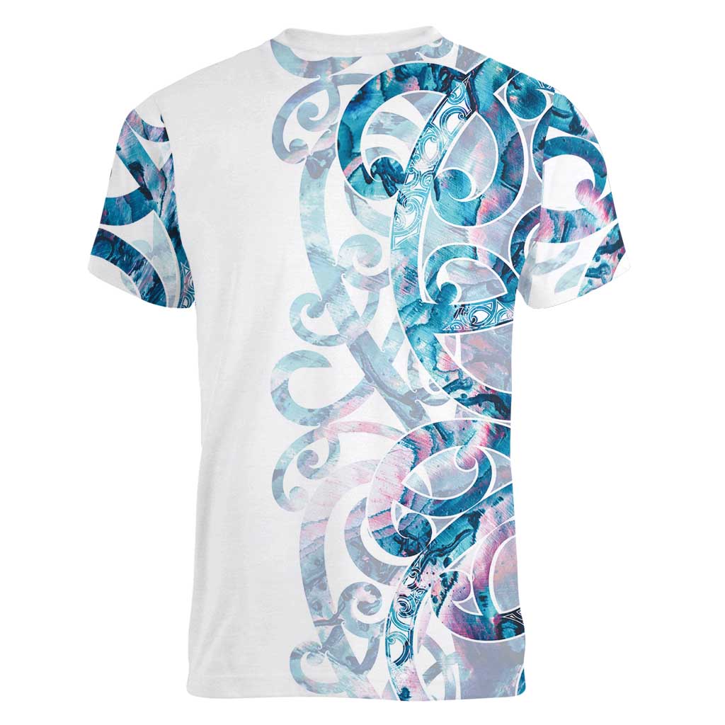 Turquoise Paua Shell Maori Women V-Neck T-Shirt Koru Kowhaiwhai - Polynesian Pride