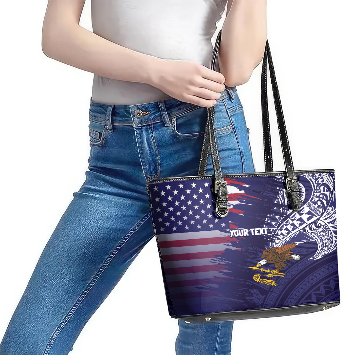 American Samoa Mix US Leather Tote Bag Flag Day Grunge Style