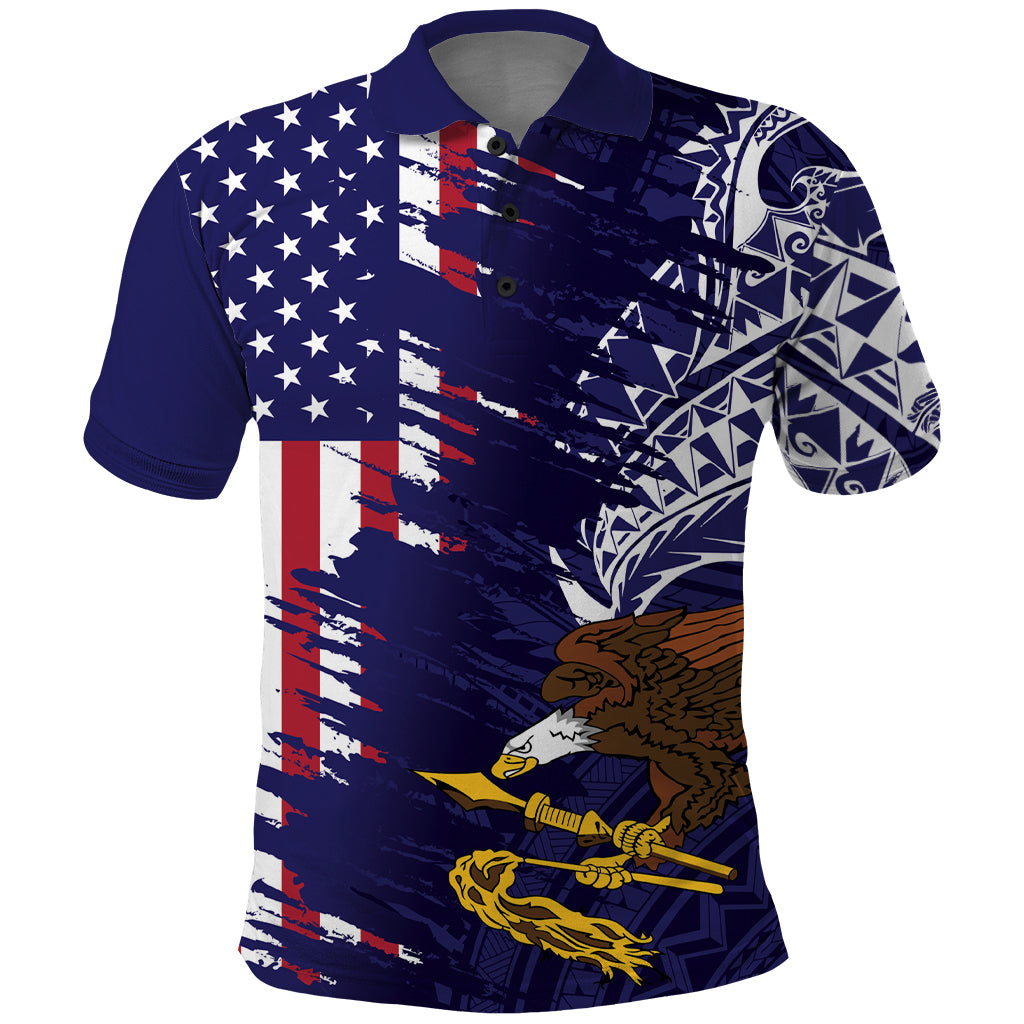 American Samoa Mix US Polo Shirt Flag Day Grunge Style LT7 Blue - Polynesian Pride