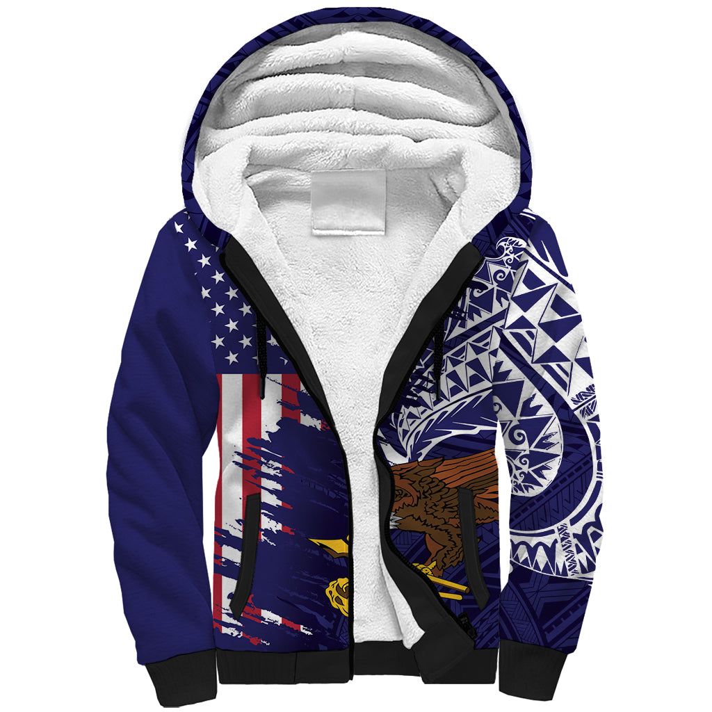 American Samoa Mix US Sherpa Hoodie Flag Day Grunge Style LT7 Unisex Blue - Polynesian Pride