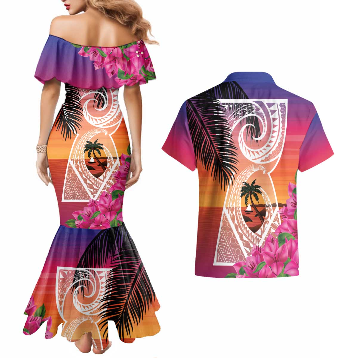 Guam Chamorro Couples Matching Mermaid Dress and Hawaiian Shirt Artsy Latte Stone